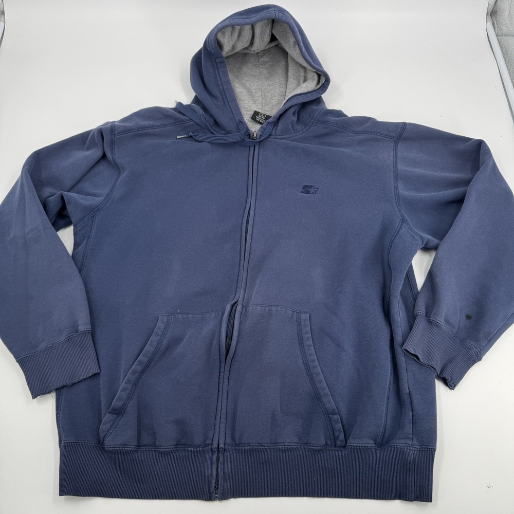 Vintage Starter Navy Blue Faded Full Zip Hooded Jacket Size Large L